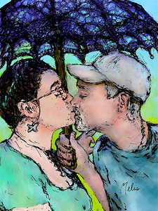 Lovers Kissing colored in   to be printed as 21 x