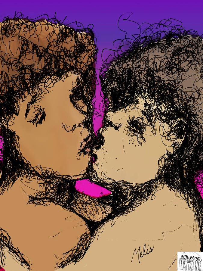 Lovers Kissing with purple background   FINAL cop  Print