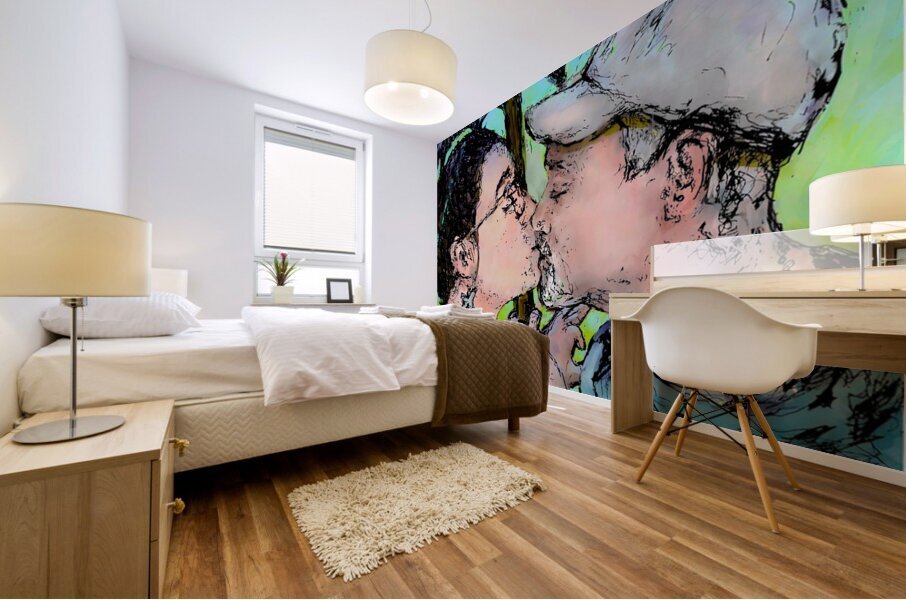 Lovers Kissing colored in   to be printed as 21 x Mural print