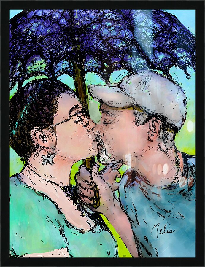 Lovers Kissing colored in   to be printed as 21 x Picture Frame print